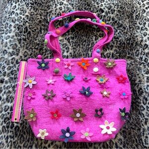 Hot Pink Playful large Tote Bag with floral Print Design